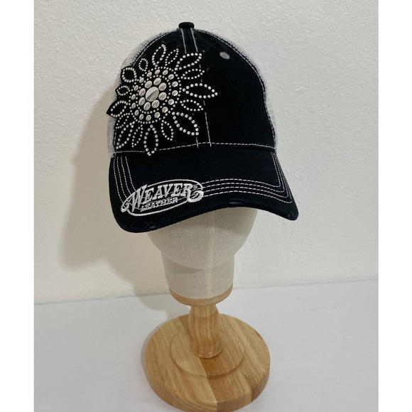 Weaver Leather black Embellished Embroidered Floral Cap Adjustable Cap America - Picture 1 of 8